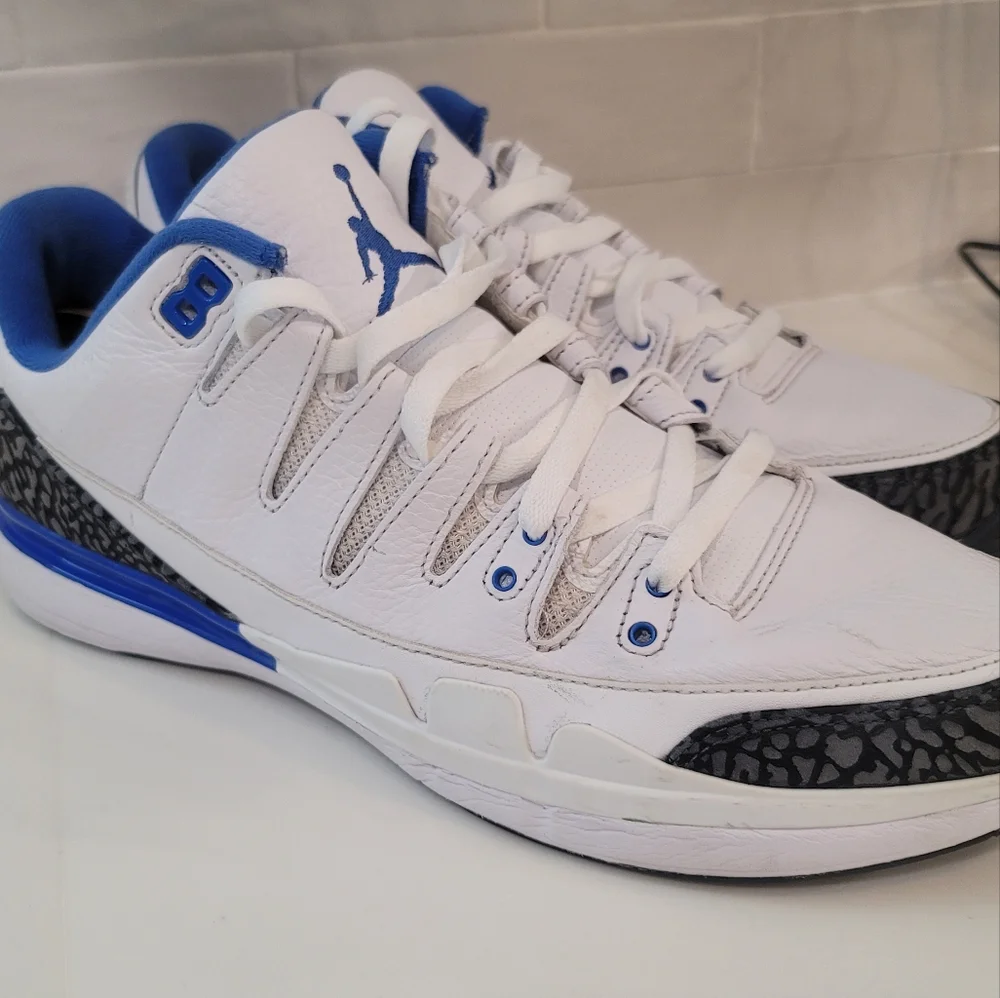 Jordan Men's White Blue Athletic Shoes with Gray Elephant Print